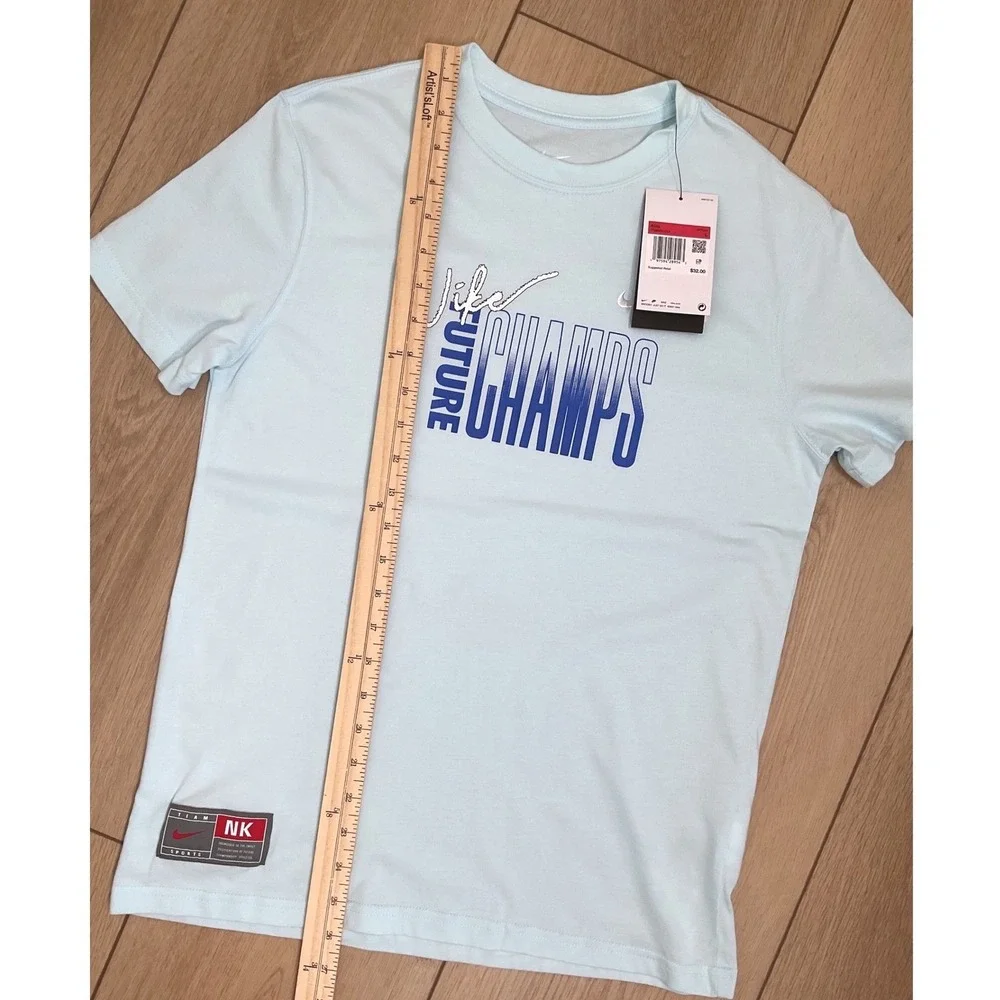 Nike Future Champs Kids‎ T-Shirt Athletic Blue White Logo Tee Boys Girls